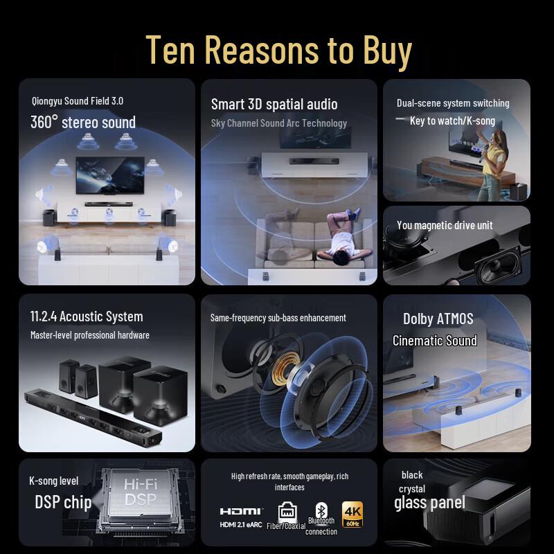 SANSUI DV-99E Dolby Atmos Soundbar Home KTV System CN plug (adapter included)