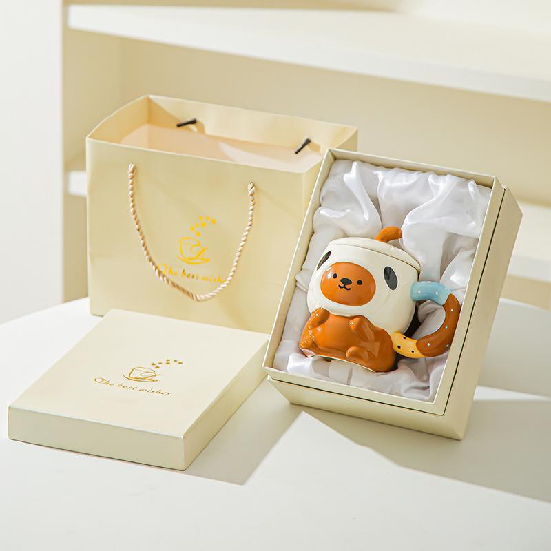 Cute cute cartoon piggy ceramic mug with lid for girls' birthday girlfriends practical souvenir gift box