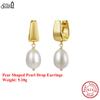 Effie Queen 925 Pure Silver 14k Gold Pear Shaped Pearl Drop Earrings Natural Jewelry for Women Wedding Party Banquet Gift GPE130