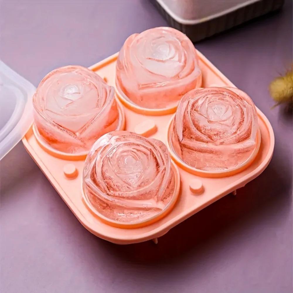 3D-Rosen-Eisformen, große Eiswürfelformen, machen Sie 4 riesige, niedliche Blumen-Form-Eis, lustiger großer Eisball-Maker aus Silikonkautschuk