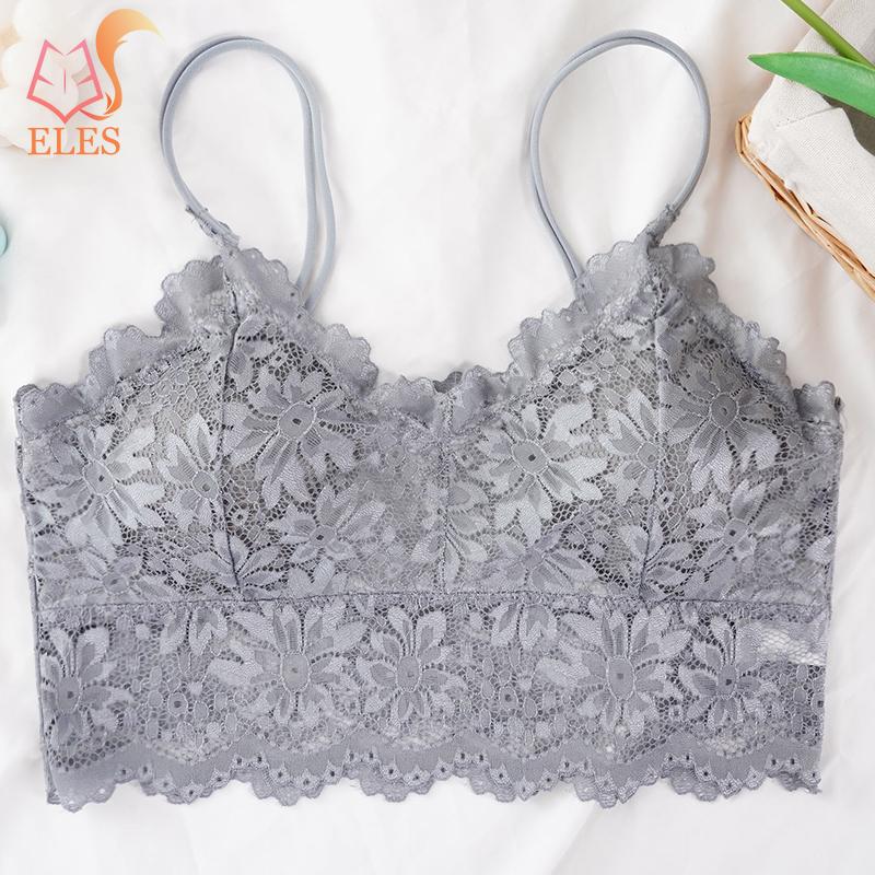 Women Lace Flower Bra Double Strap Backless Tank Top Vest No Restraint Breathable Underwear