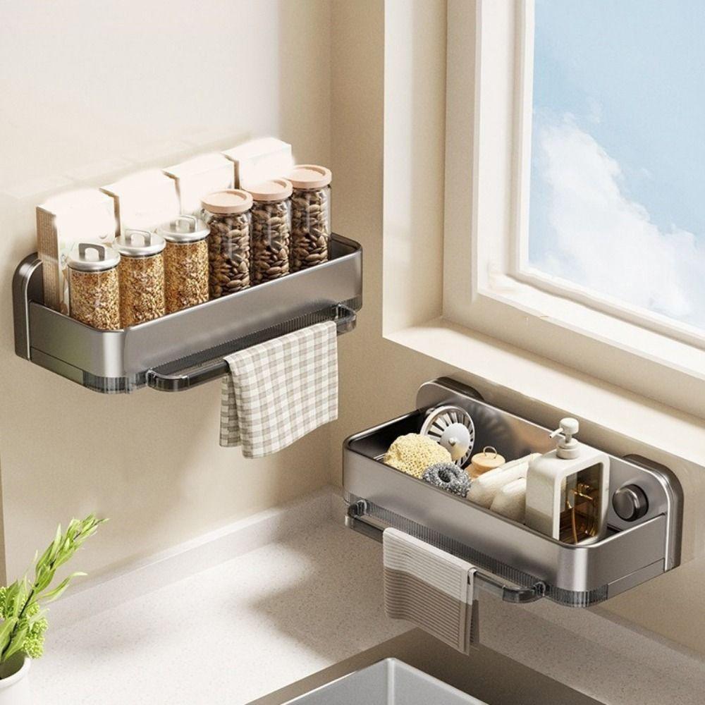 Wall Mounted Sink Sponge Holder Punch Free Soap Drainer Towel Rack Rag Drainage Rack  Kitchen