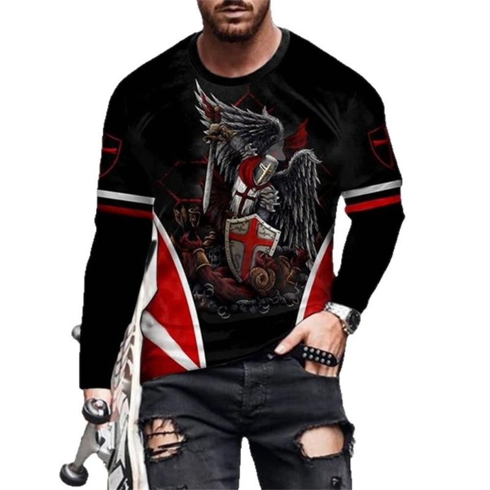 Templar 3D Digital Printed Men's Street Trendy Round Neck Long Sleeve T-shirt