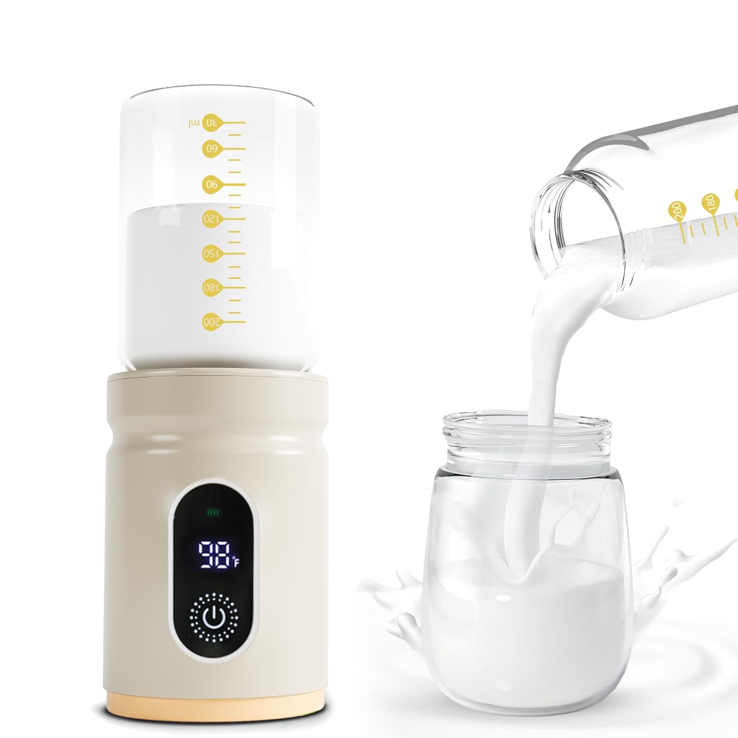 Portable Bottle Warmer,Travel Baby Bottle Heater, Rechargeable Milk Warmer with Glass Bottle for Storing Breastmilk Formula, Quick Heating 4-Level