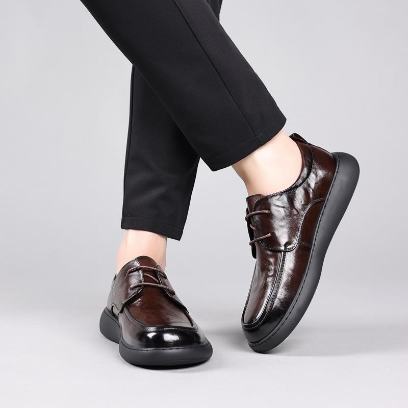 New Top Layer Cowhide Men's Casual Shoes with Thick Leather Sole and Wide Feet Fashionable and Trendy Single Shoes for Men One-piece Dropshipping