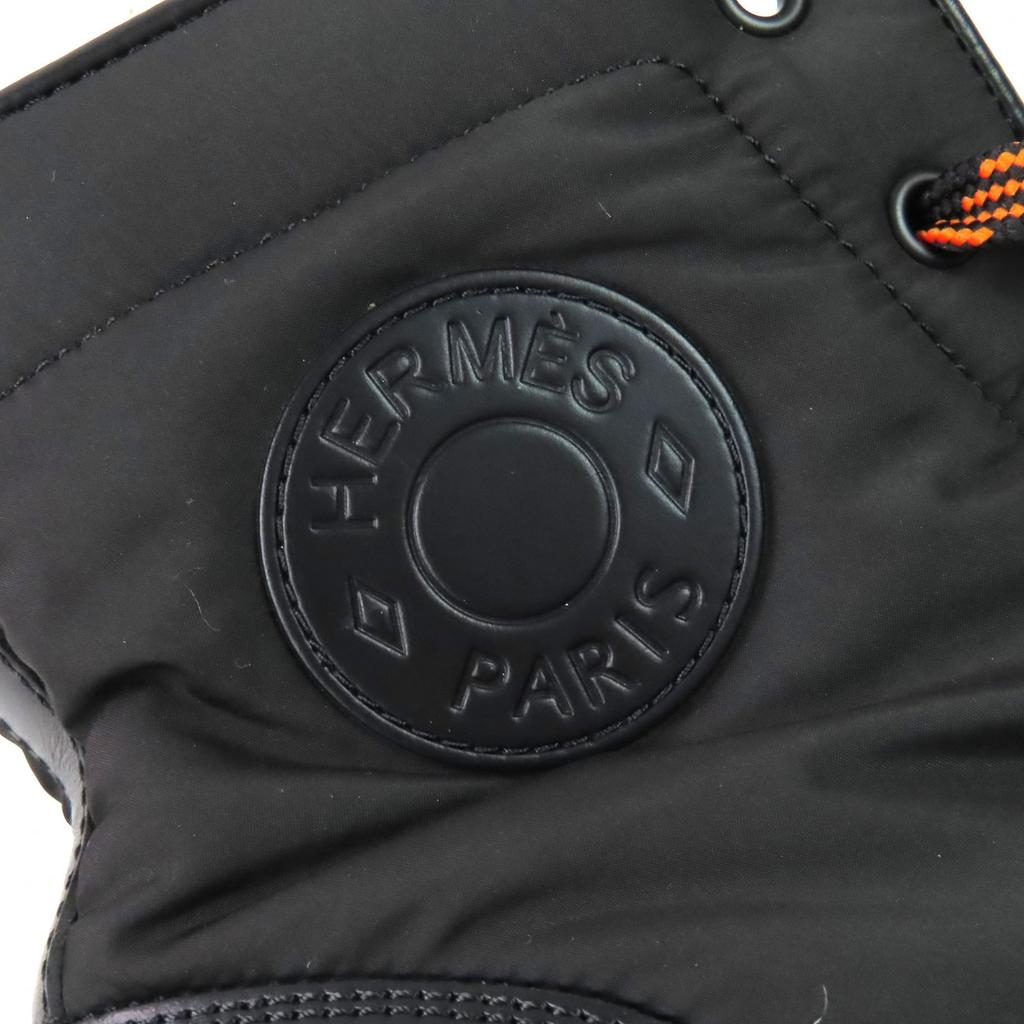 Pristine HERMES Short Boots FRESH Logo Lace-up Black Leather Mens 41.5 Used