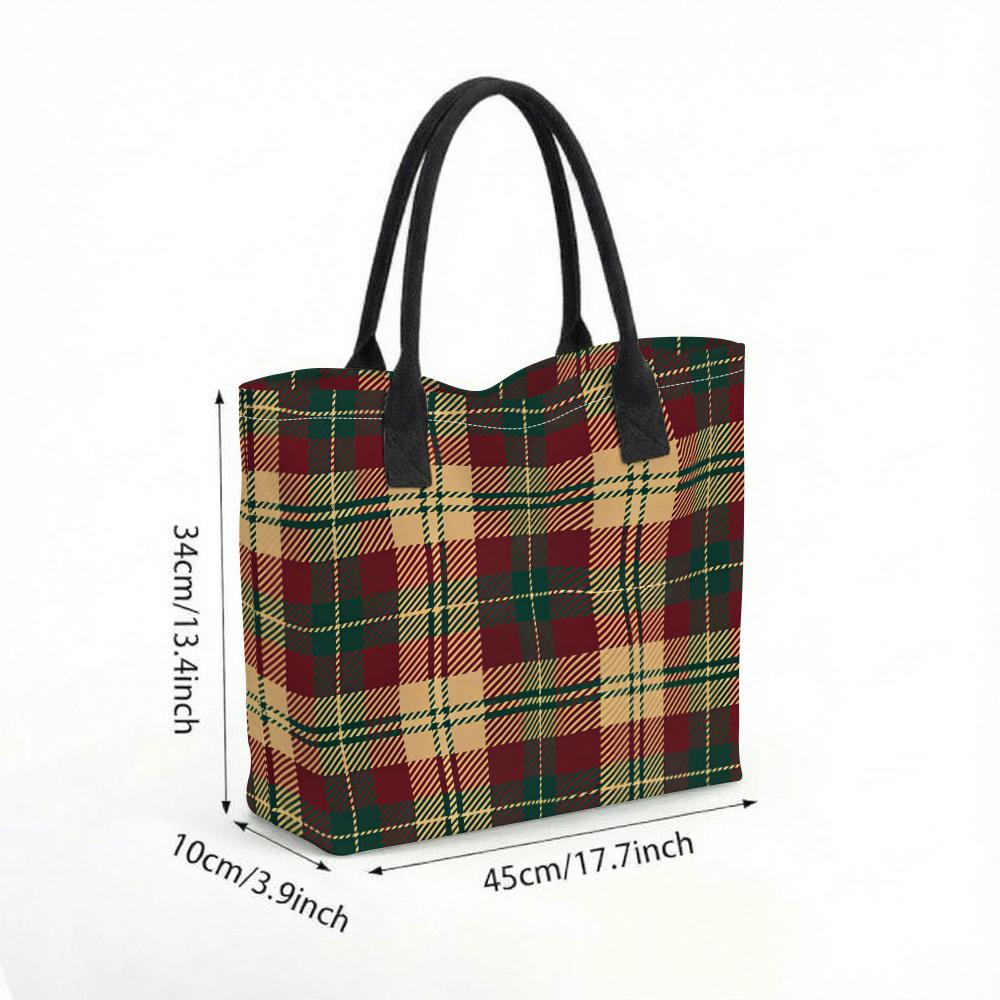 Plaid Tote Bag Vintage Shoulder Handbag for Daily Use