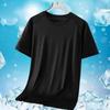 Camiseta masculina de verão com gola redonda, plus size, seda gelada, esportes ao ar livre e lazer, secagem rápida, manga curta, cor sólida