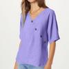 Women's Fashionable Loose Casual V-Neck Solid Color Button Up Top Solid Color Button Up Top