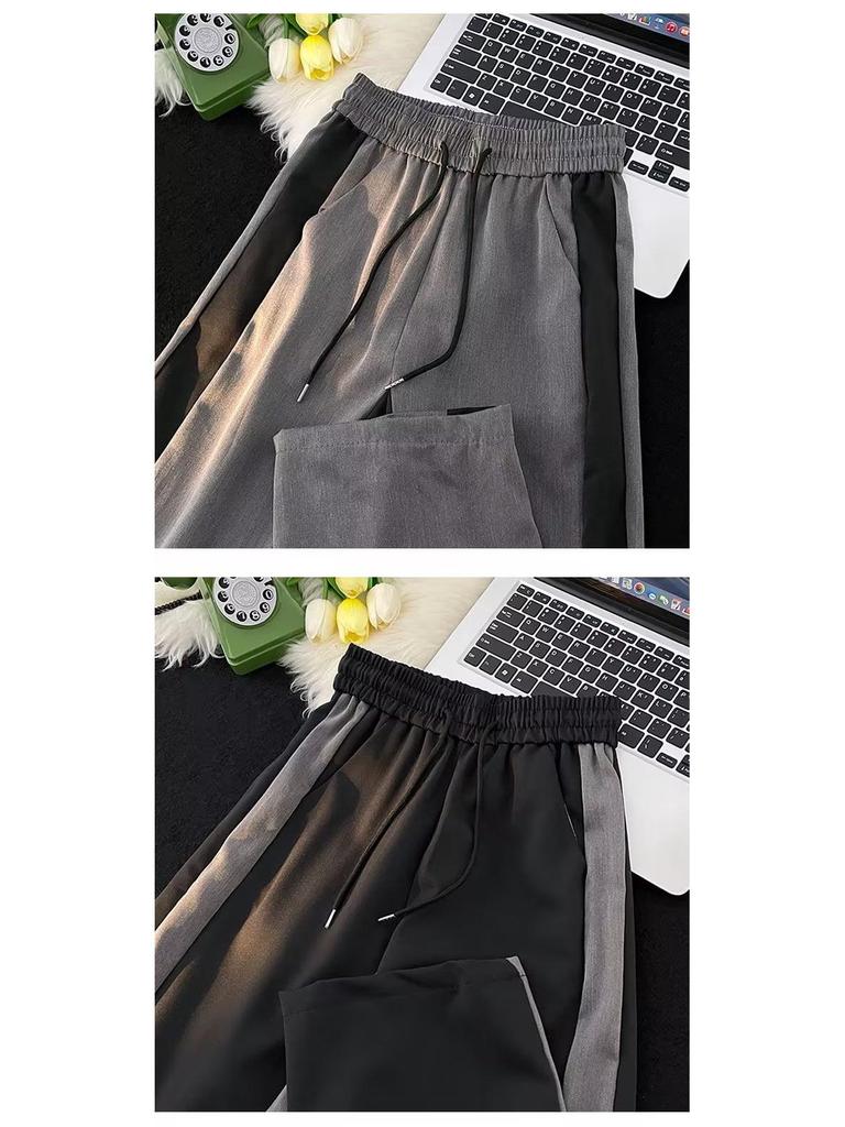 Men's Retro Casual Color Block Stripe Wide-Leg Joggers