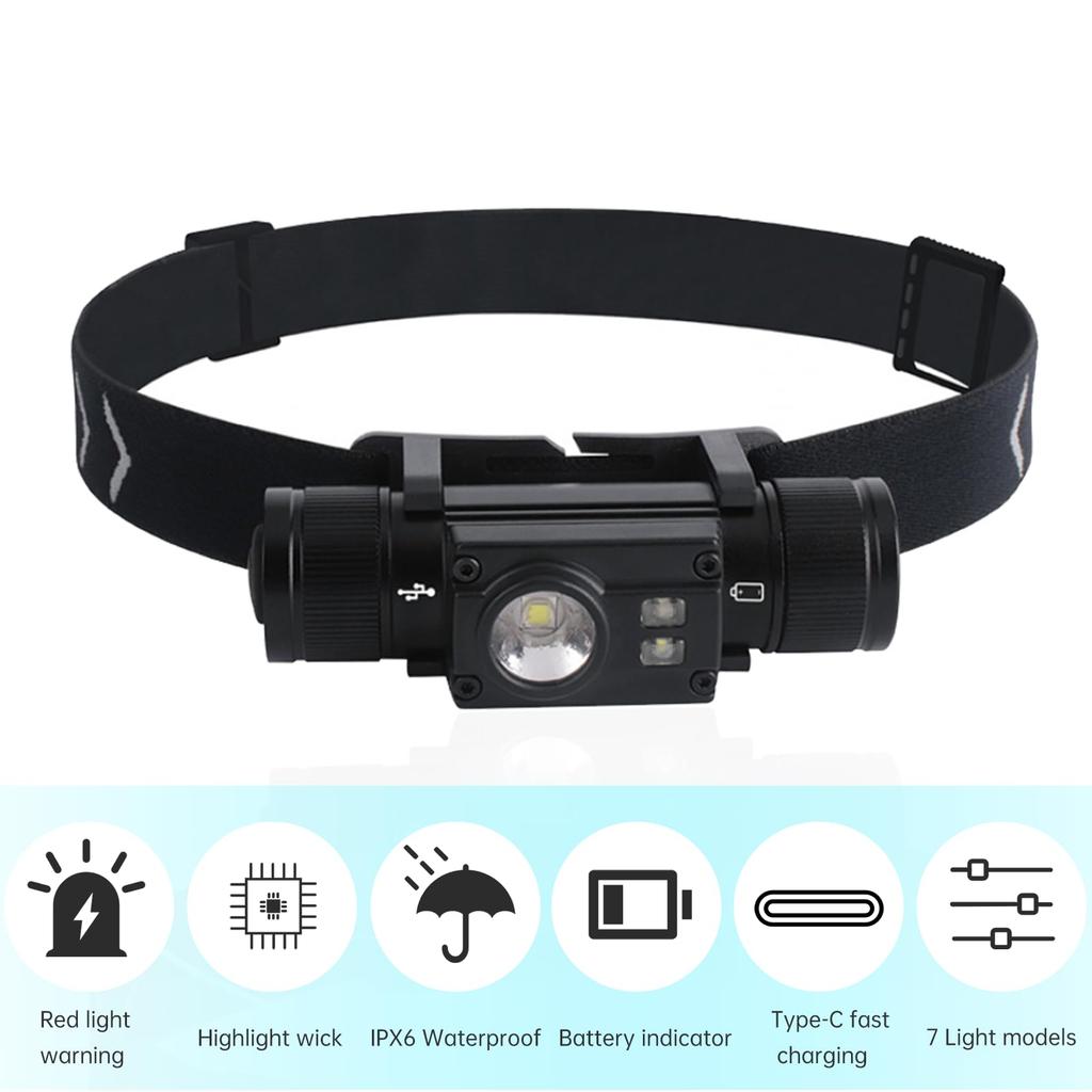 SecurityIng Rechargeable Bright 1000 1L2 2XPE Comfortable 7 Dimming IPX6 Perfect for Night and Night Work Not Headlamp, Lumens, 16W, + LEDs, Headband,