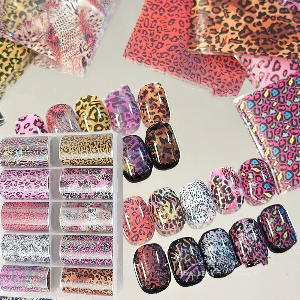 Lace Design Nail Foils Stripe Pattern Black White Nail Stickers Leopard Print Sequin Effect Nail Decorations Manicure DIY