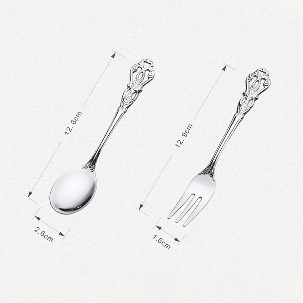 1 Pair Vintage Gold Spoon Fork Cutlery Set Stainless Steel Luxury Dessert Spoon Outdoor Tableware Camping Cooking Supplies Plate