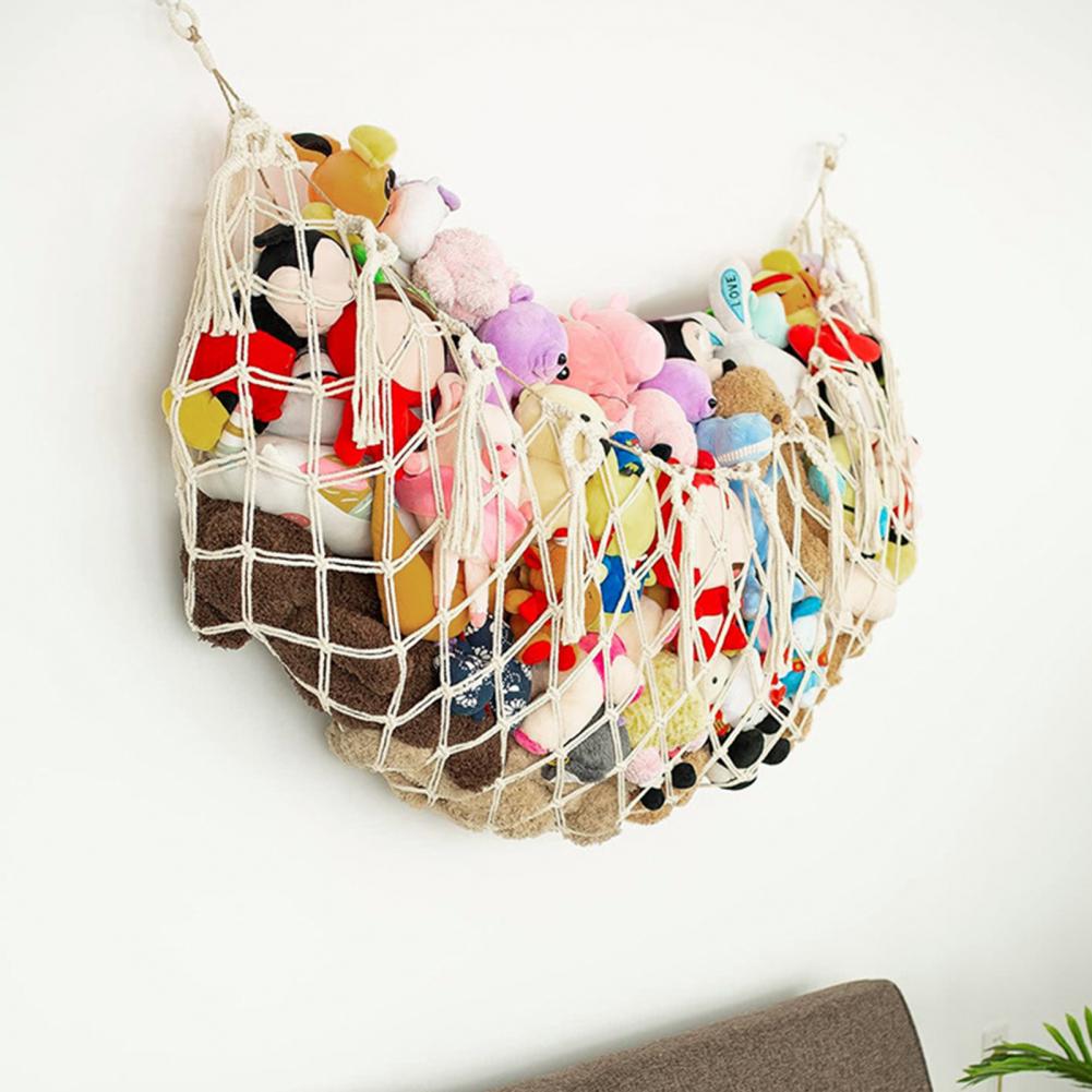 

Wall Mounted Stuffed Toy Hammock Net Bag With Tassels Large Capacity Corner Hanging Plush Toy Organizer Easy To Install белый