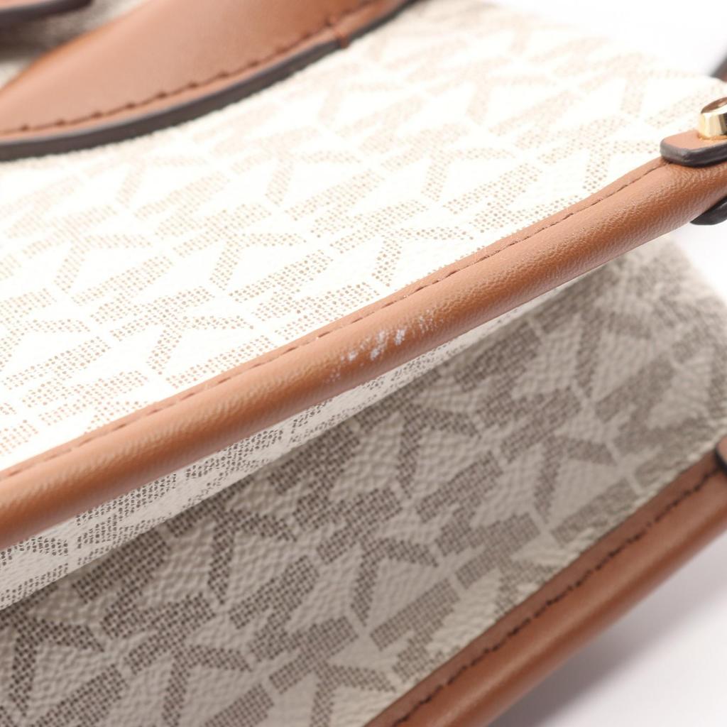 Used Michael Kors MIRELLA S MK Signature Handbag 35F2G7ZC5B PVC coated canvas leather White Brown Used Women