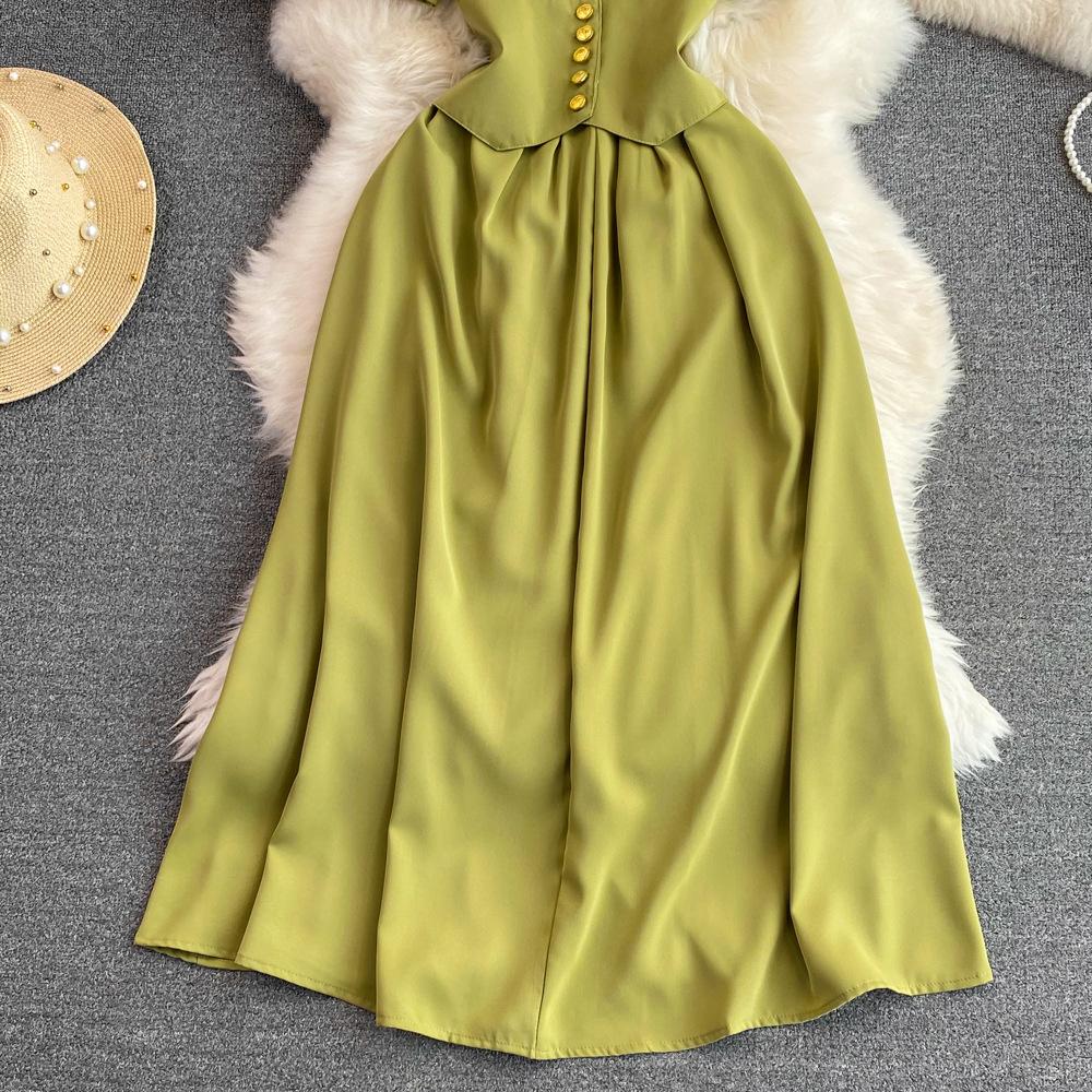 Colori caramella Estate tinta unita verde rosa Abito midi a camicia Elegante colletto polo francese Abito casual Abiti da festa A Line SR464