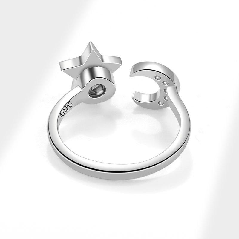 Women'S Fashion Copper Knuckle Rings With Star Moon Design Diamond Embedded Anti-Stress Anxiety Relief Rotating Ring