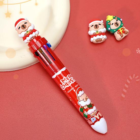 Christmas Capybara Ballpoint Pen 10 Color Retractable Cartoon Pen Smooth Writing Festive
