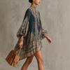 Women's High Neck Long Sleeve Mini Dress Loose Fit Mid Rise Paisley Print Sheer Chiffon Irregular Boho Vacation Tunic Dress 2026 Summer Beach Cover Up