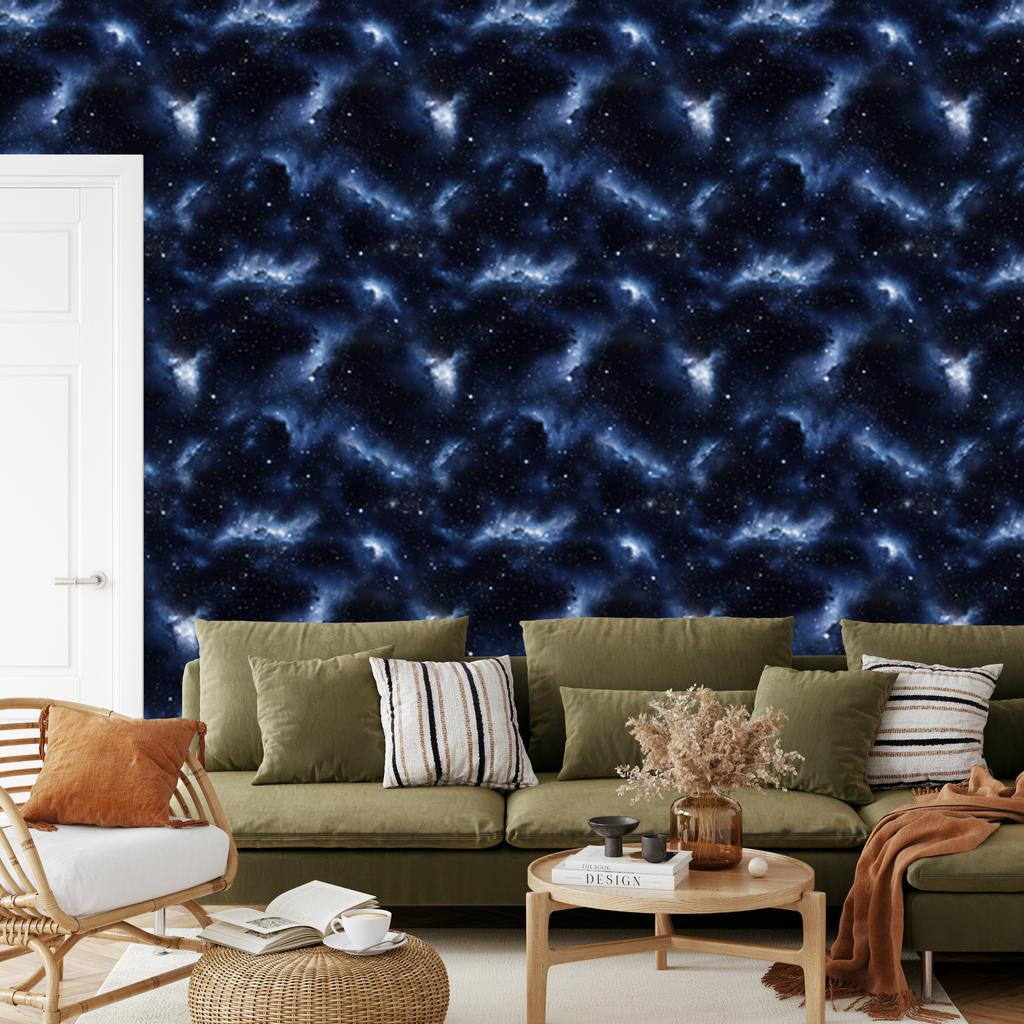 Watercolor Galaxy Wallpaper Navy Blue and Navy Blue, Fine Detail 50x1000
