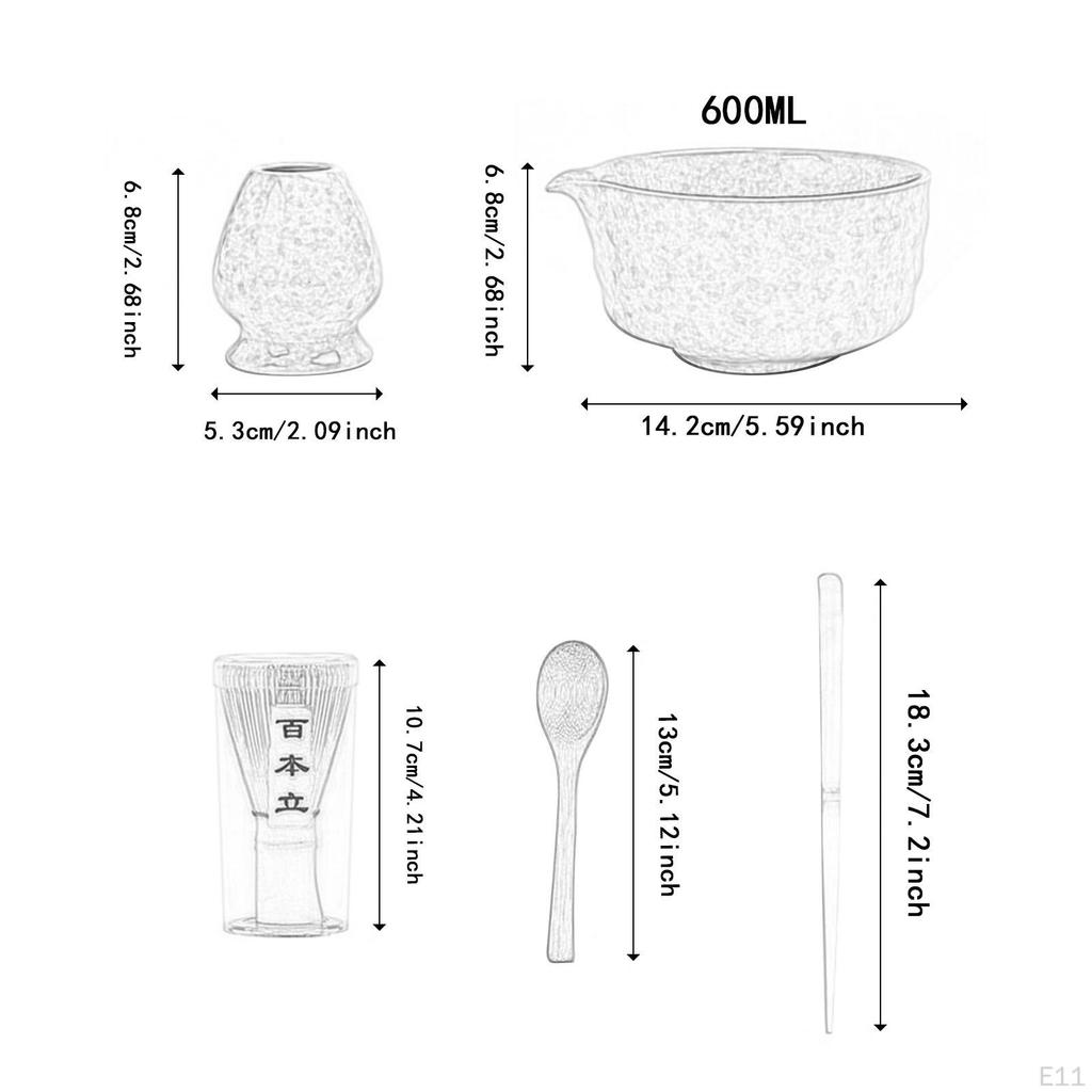 5 Pieces Matcha Whisk Set Bowl with Spout Handmade Tea Ceremony Traditional Gift for