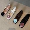 2026 New Spring Genuine Leather French Retro Flower Mary Jane Shoes Super Cute Flat Black Women's Shoes