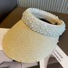 Women Beach Sun Hat Straw Visor Cap Beaded Pearl Casual Vacation Summer Sun Hat