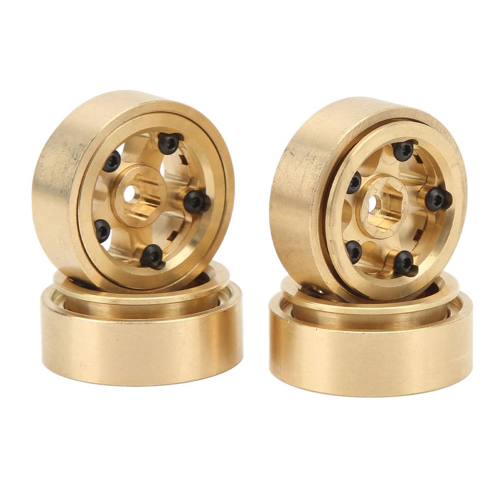 4Pcs RC Beadlock Wheel Rim Hubs Adhesive Free Brass RC Car Upgrade Parts for FMS FCX24 1 18 1 24 Climbing Car Gold
