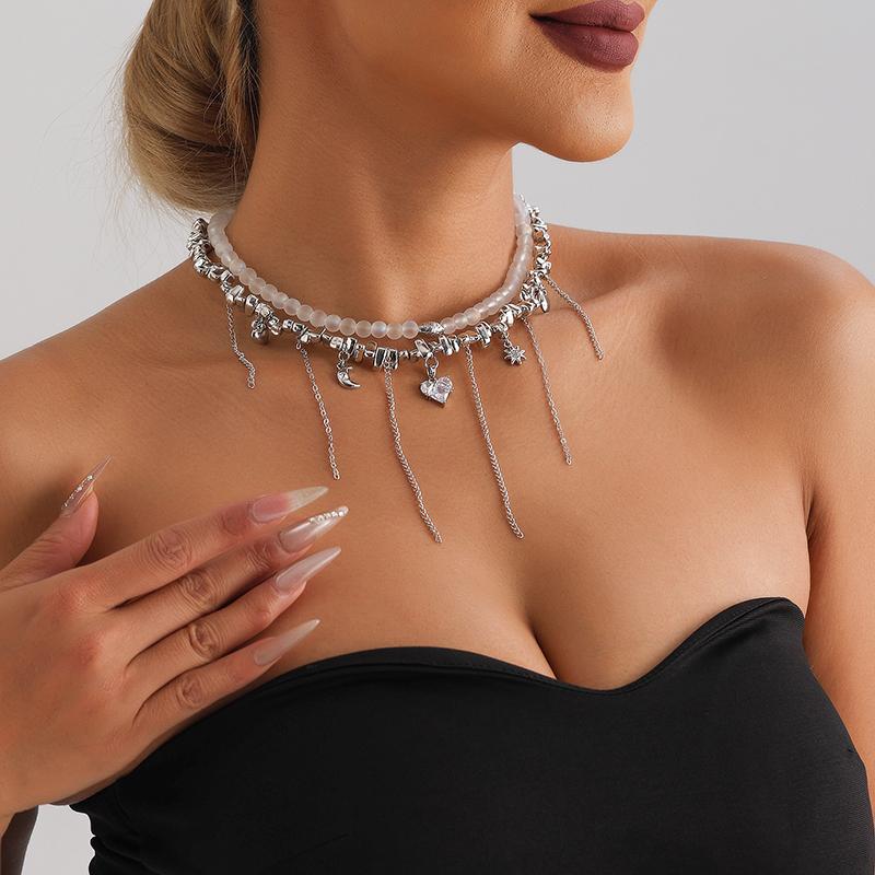 Fashion Trend Accessories Irregular Hand-Beaded Love Fringe Serpentine Pendant Mix Necklace Stainless Steel Jewelry