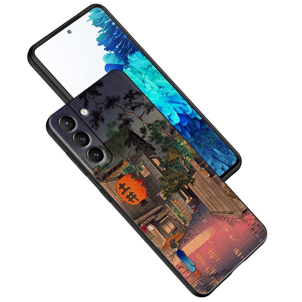 Japanese Style Art Ukiyo-e Phone Case For Samsung Galaxy S25 S24 Ultra S23 Plus S20 S21 FE S22 S24FE 5G Cases Black Soft Cover