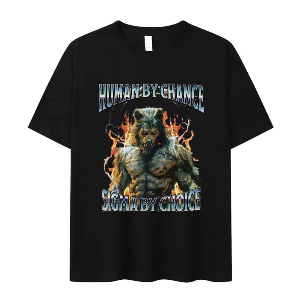 HuUnisex By Chance Sigma By Choice Funny Wolf Meme T Shirts Unisexs Vintage Fashion Cotton Short Sleeve Tshirts Y2k Women Streetwear M