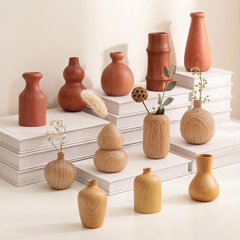 Wooden Flower Vases Wood Vase For Flowers Office Desk Accessories Room Decor Home Desktop Ornament