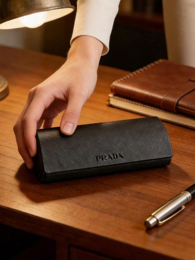 Prada Estuche Duro para Gafas de Cuero PU Negro
