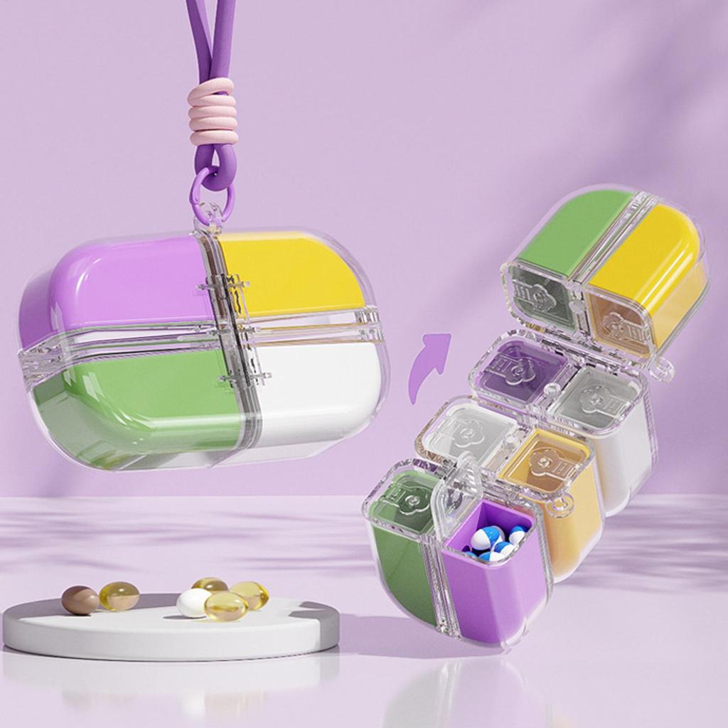 1PC Creative Magic Cube 1-Grid Medicine Storage Box Portable Sealed Moistureproof Box with Hanging Rope Travel Essential