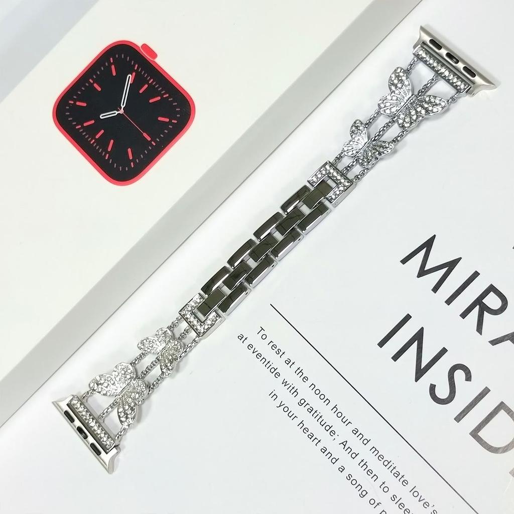 For Apple Watch Band 44mm 40 41 38mm Bling Butterly Metal Bracelet For iWatch Series 9 8 7 6 5 4 3 SE 42mm 45mm