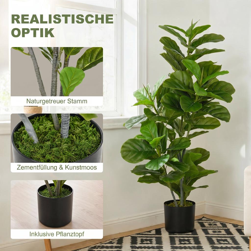 Artificial Ficus Plant, 110 cm Tall with 90 Leaves & Pot for Living Room