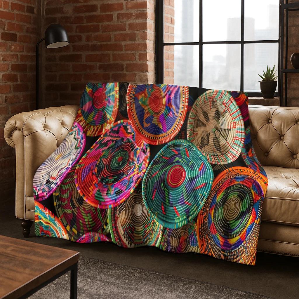 Bunte Körbe Mandala Böhmen Flanelldecke Weiche Warme Decke für Schlafzimmer Zimmer Wohnzimmer Büro Reise Camping Picknick