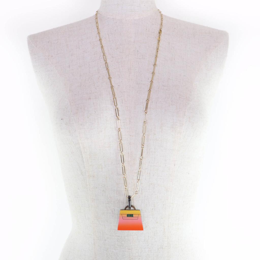Excellent HERMES Necklace Marokinje GM Fusion Kelly gold Buffalo horn Women Used