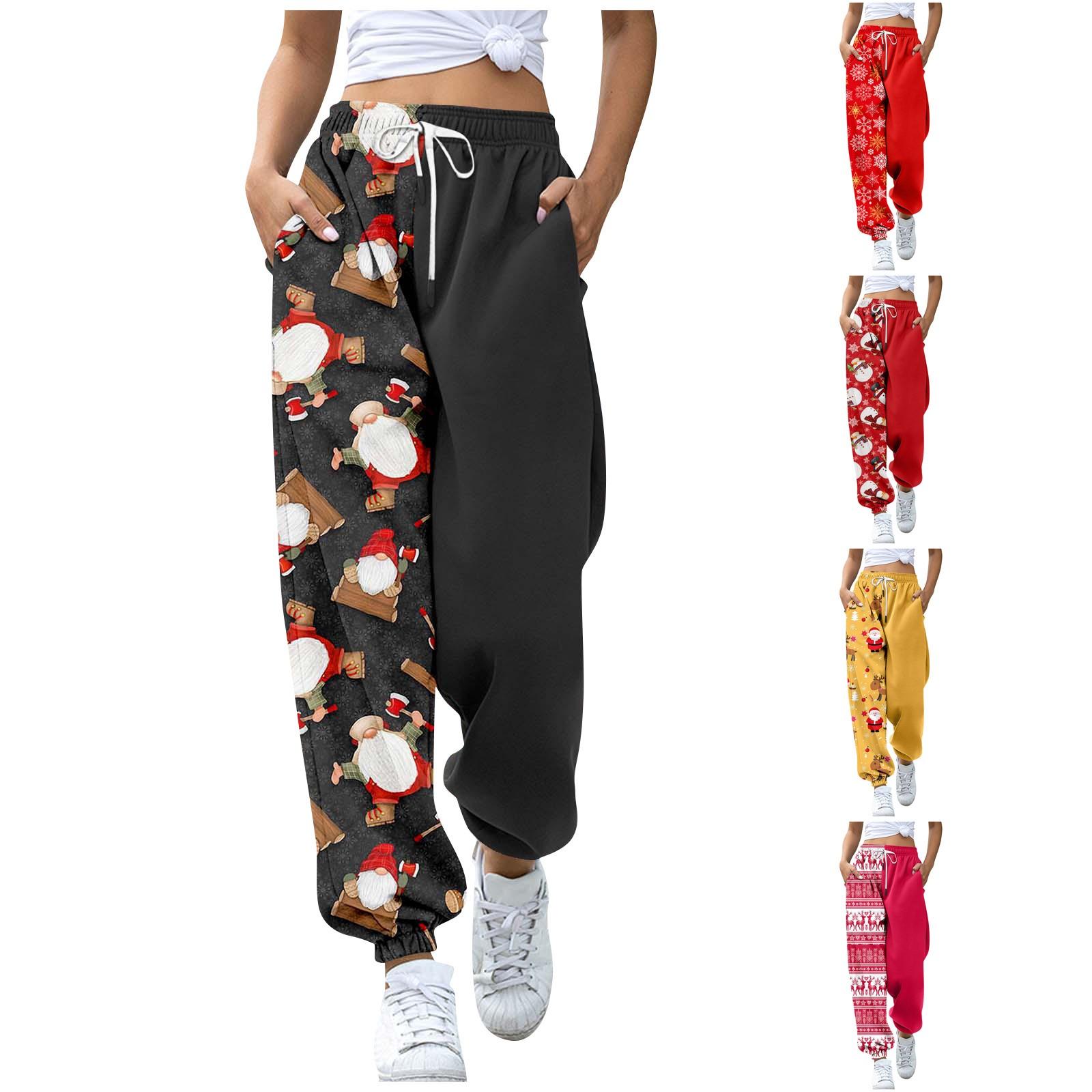 

Женские повседневные брюки с рождественским принтом, брюки с эластичной резинкой на талии и карманами S горячий розовый