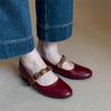Metal Buckle Genuine Leather Women Mary Jane Shoes Women's French Shallow Mouth Single Shoes Low Heel Temperament Ballet Shoes