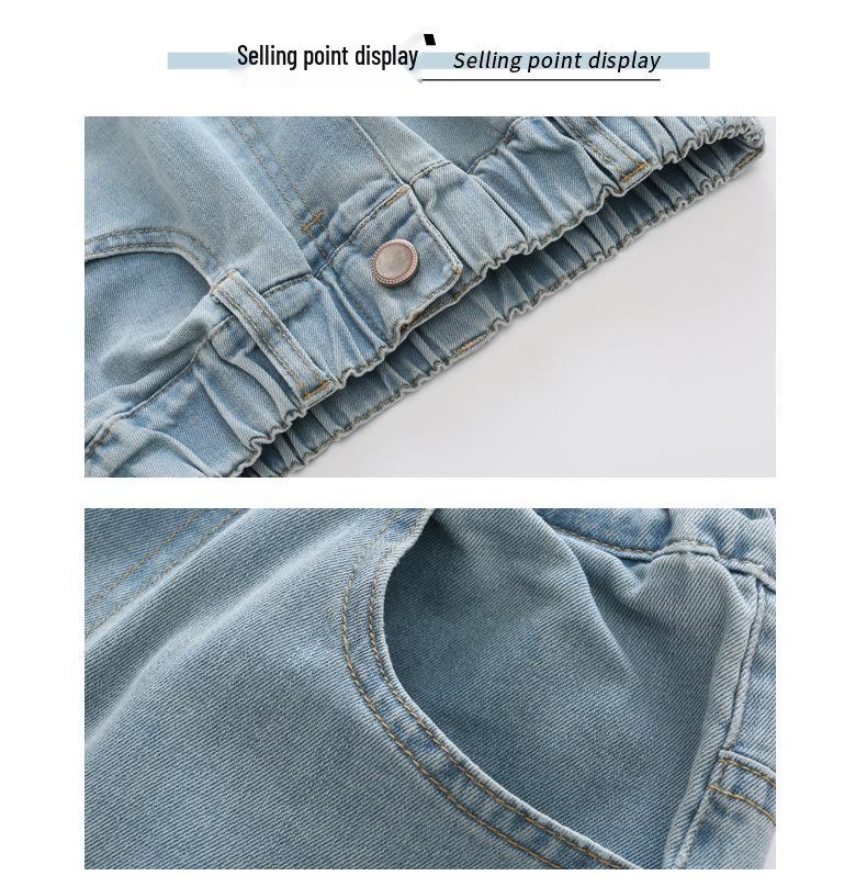 Summer Girls' Wide-Leg Denim Jeans, Trendy Korean-Style Casual Pants for Medium and Large Children