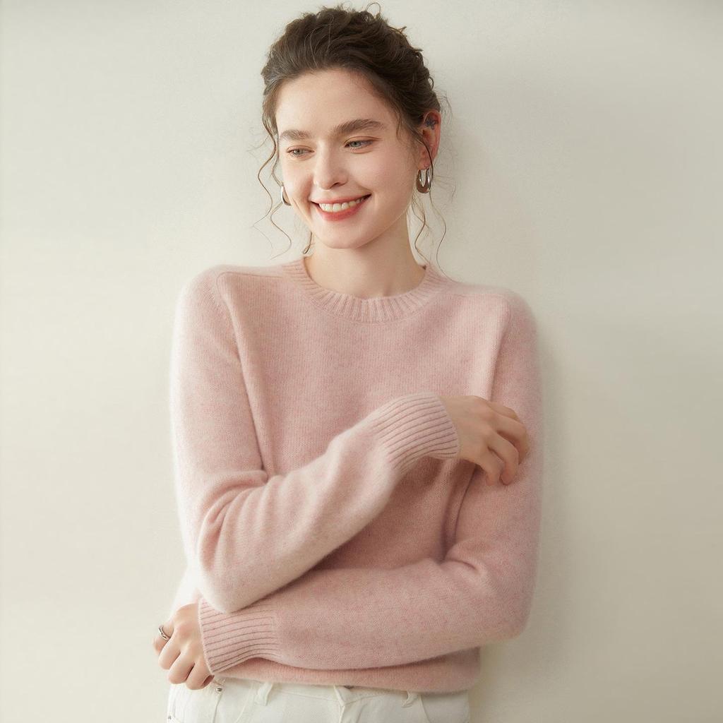 Damen Kaschmir Pullover mit Rundhalsausschnitt - Herbst/Winter Kollektion 2025, Sattelschulter, Verdickt, Uni-Farben, Lockere Passform, Figurschmeichelnde Strick-Basis.