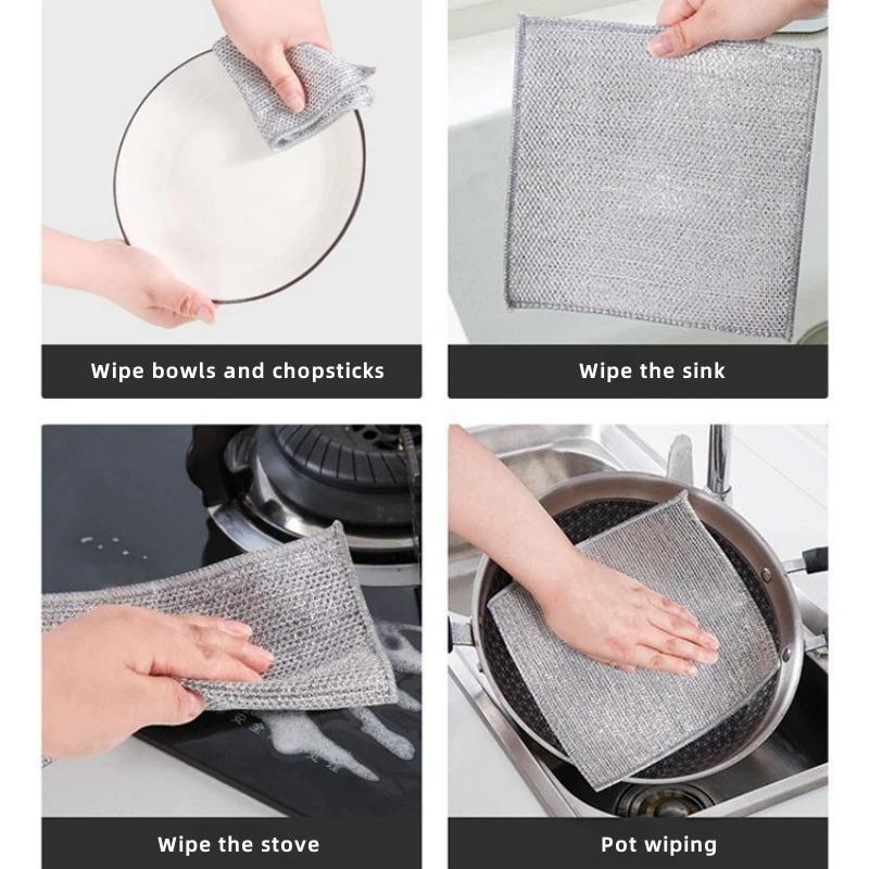 Thickened Double-Sided Steel Wire Cleaning Cloth - Magic Scrubber for Kitchen Pots & Dishes