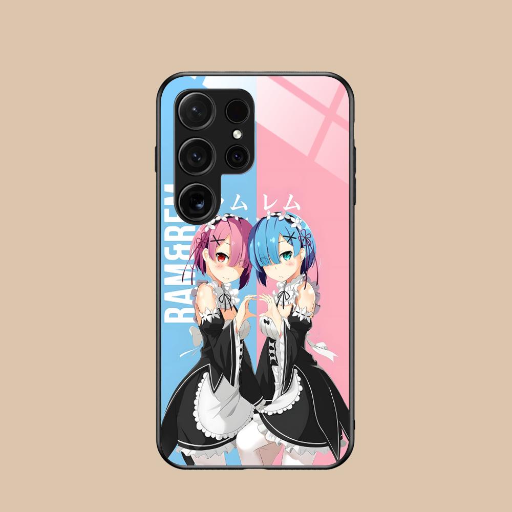 ReZero Rem Ram Glass Mobile Phone Case for Samsung Galaxy S26 S25 S24 S23 S22 S21 S20 Note20 Plus FE Ultra Colorful Cover