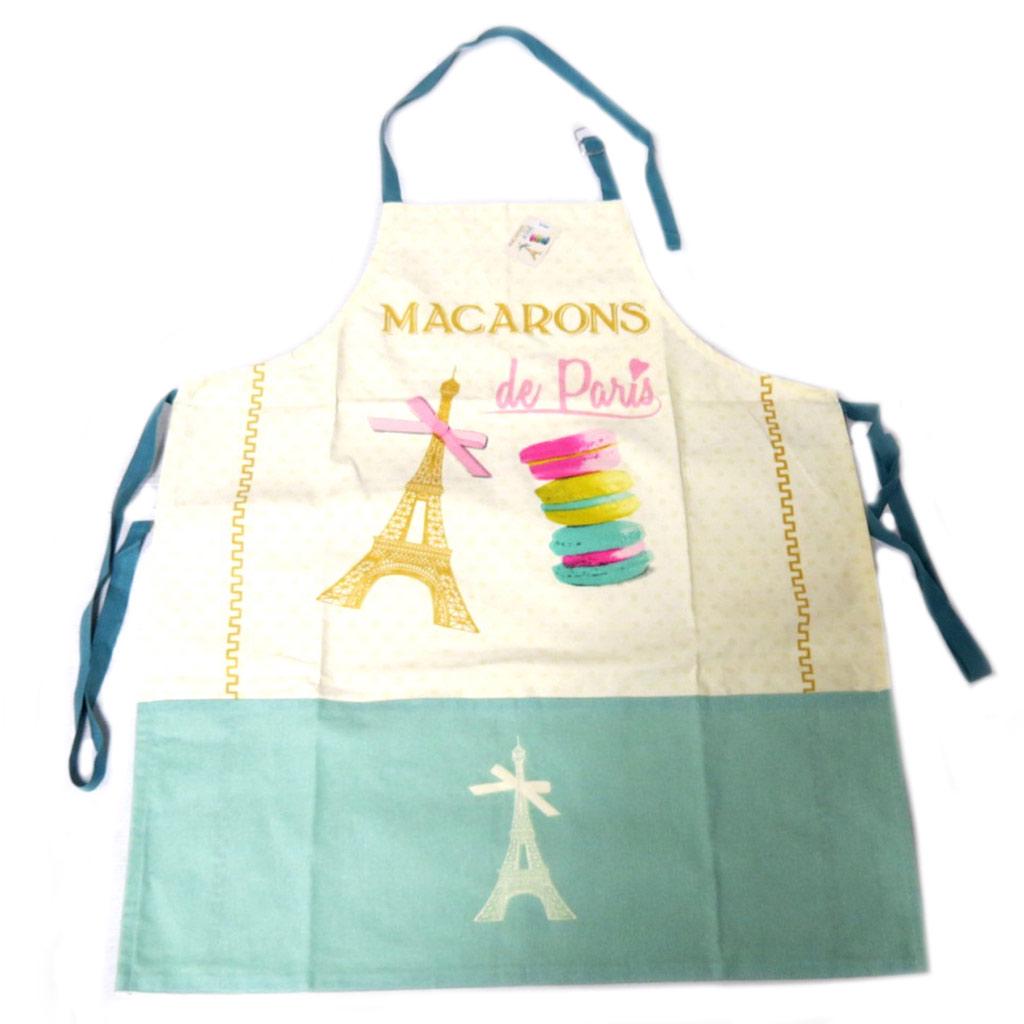 Les Trésors De Lily [N7954] - Tablier créateur 'Terroir Français' beige vert (Macarons de Paris) - 80x65 cm