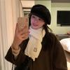 Cute bear embroidered knitted scarf female autumn and winter versatile student warm solid color scarf male