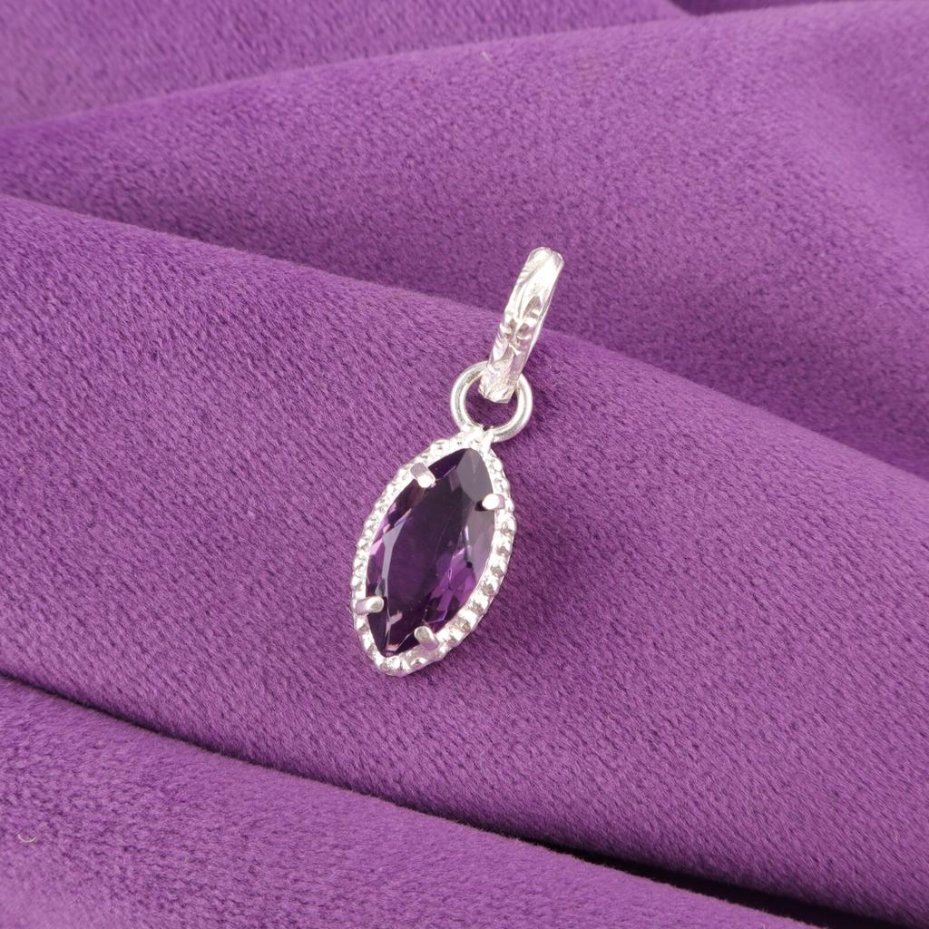 Natural Amethyst Sterling Silver Daughter Gift Unique Engagement Pendant Jewelry PP-59-3