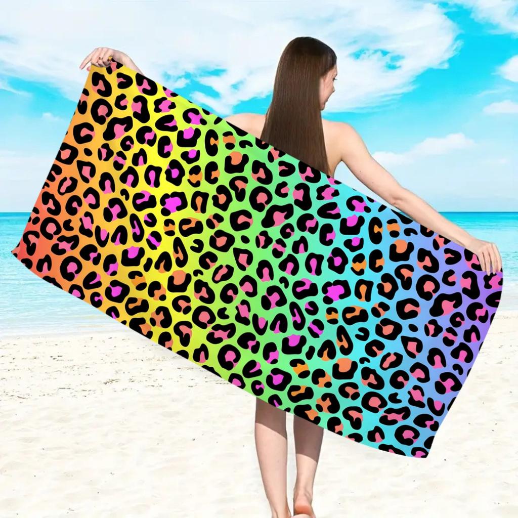Y2K Hot Pink Leopard Print Beach Towel Girly Wild Animal Fur Pattern Soft Absorbent Quick Dry Towel for Beach Swimming