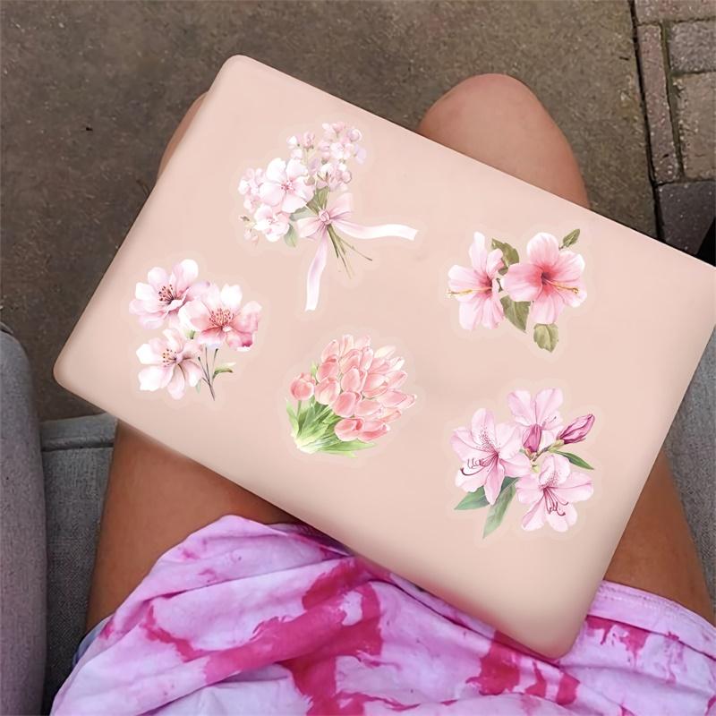 50PCS Cute Pink Flower PET Sticky Sticker Aesthetic Tear Open DIY Decoration Scrapbooking Stationery Supplies