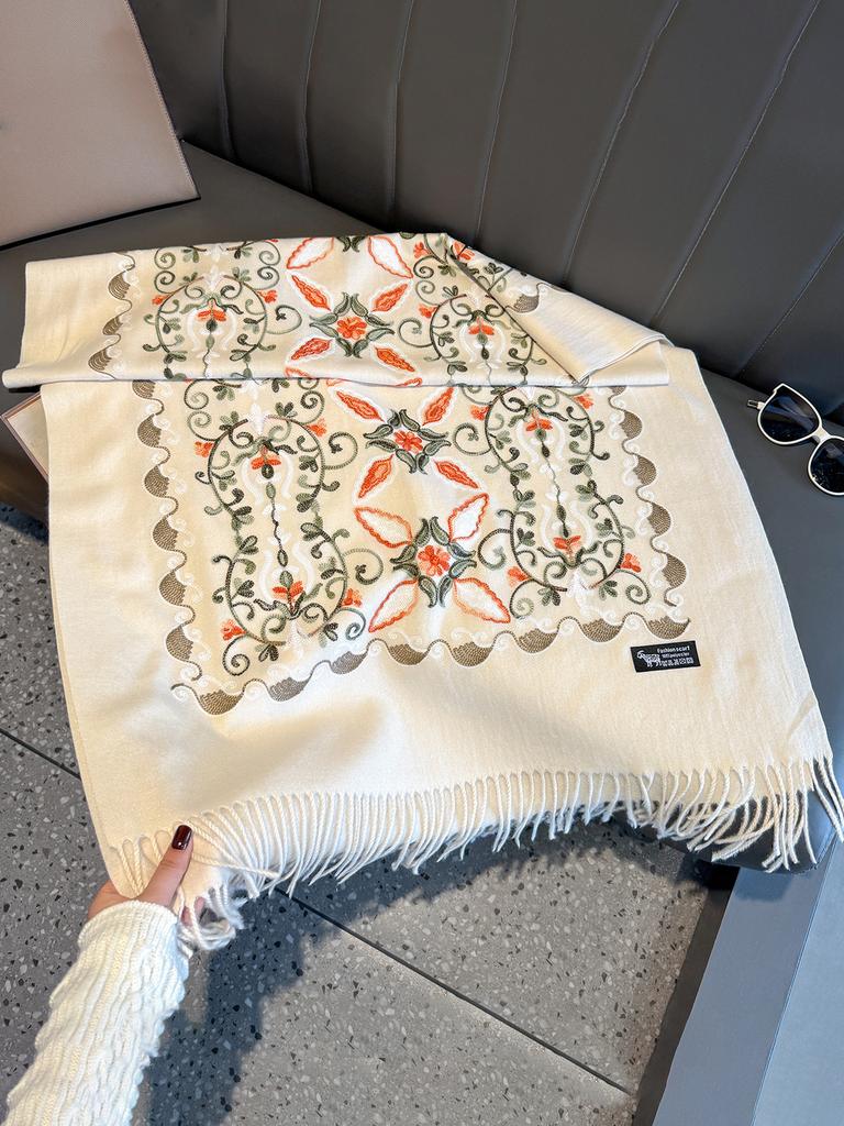 Women'S Luxury Winter Fashion Scarf Thick Travel Shawl Wrap Embroidered Flower Warm Neckerchief Poncho Pashmina Bufanda